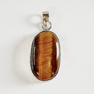TIGER’S Eye Genuine Stone Pendant 925 Sterling Silver Plated
